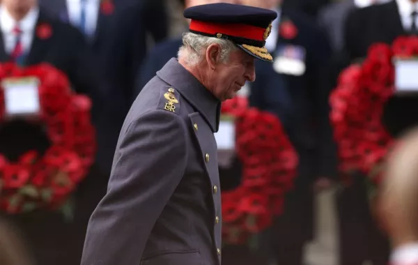 Britain's King Charles III attends the Remembrance Sunday ceremony at the Cenotaph on Whitehall in central London, on November 13, 2022. Remembrance Sunday is an annual commemoration held on the closest Sunday to Armistice Day, November 11, the anniversary of the end of the First World War and services across Commonwealth countries remember servicemen and women who have fallen in the line of duty since WWI. ISABEL INFANTES / POOL / AFP
